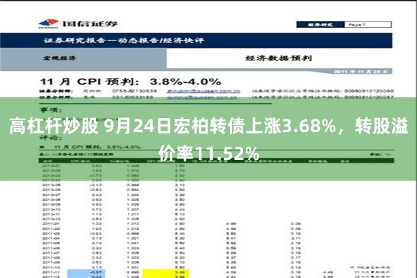 高杠杆炒股 9月24日宏柏转债上涨3.68%，转股溢价率11.52%